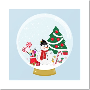 Snow globe. Snowman and new year icon Posters and Art